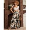 imageSweatyRocks Womens High Elastic Waist Pockets Pants Floral Print Wide Leg Loose Palazzo Pants Trousers with BeltWhite Purple