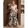 imageSweatyRocks Womens High Elastic Waist Pockets Pants Floral Print Wide Leg Loose Palazzo Pants Trousers with BeltWhite Purple