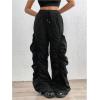 imageSweatyRocks Womens Ruched Drawstring High Waisted Lightweight Baggy Pants with PocketBlack