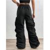 imageSweatyRocks Womens Ruched Drawstring High Waisted Lightweight Baggy Pants with PocketBlack