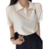 imageSweatyRocks Womens Short Sleeve Button Front Collar T Shirt Textured Sheer Polo Tee TopsBeige