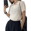 imageSweatyRocks Womens Short Sleeve Button Front Collar T Shirt Textured Sheer Polo Tee TopsBeige