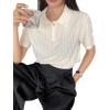 imageSweatyRocks Womens Short Sleeve Button Front Collar T Shirt Textured Sheer Polo Tee TopsBeige