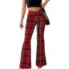 imageSweatyRocks WWomens Plaid Ruched Elastic Waist Flare Wide Leg Pants Tartan Print Bell Bottom Long TrousersRed Black