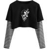 imageSweatyRocks Womens Color Block Butterfly Print Striped Long Sleeve Crop Top T ShirtBlack Striped