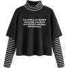 imageSweatyRocks Womens Color Block Butterfly Print Striped Long Sleeve Crop Top T ShirtBlack White Letter
