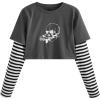 imageSweatyRocks Womens Color Block Butterfly Print Striped Long Sleeve Crop Top T ShirtDark Grey
