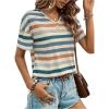 imageSweatyRocks Womens Colorful Striped Drop Shoulder T Shirts V Neck Short Sleeve Retro Tee TopsBlue