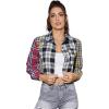imageSweatyRocks Womens Cute Color Block Long Sleeve Crop Tops Plaid Button Down BlouseRed Black Yellow