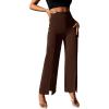 imageSweatyRocks Womens Elegant High Waisted Split Hem Long Pants Straight Leg Zipper Fly Work Office TrousersBrown