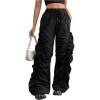 imageSweatyRocks Womens Ruched Drawstring High Waisted Lightweight Baggy Pants with PocketBlack