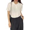 imageSweatyRocks Womens Short Sleeve Button Front Collar T Shirt Textured Sheer Polo Tee TopsBeige