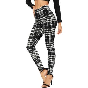 imageSweatyRocks Womens Casual Plaid Leggings High Waist Skinny Stretchy Work PantsPlaid