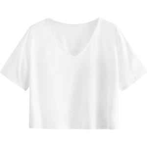 imageSweatyRocks Womens Casual V Neck Short Sleeve Soild Basic Crop Top TShirtWhite3