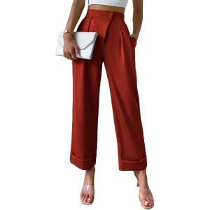 imageSweatyRocks Womens Elegant High Waist Roll Up Hem Pleated Wide Leg Pants with PocketRose Wood
