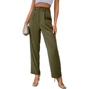 imageSweatyRocks Womens Elegant High Waist Solid Long Pants Office TrousersArmy Green
