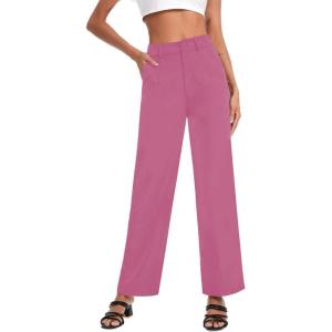 imageSweatyRocks Womens Elegant High Waist Solid Long Pants Office TrousersBright Pink