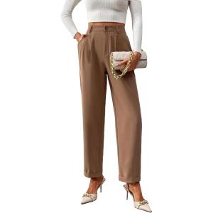 imageSweatyRocks Womens Elegant High Waist Solid Long Pants Office TrousersCemel
