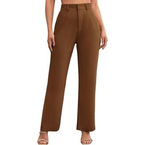 imageSweatyRocks Womens Elegant High Waist Solid Long Pants Office TrousersPlain Brown