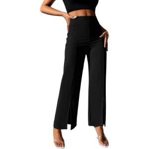 imageSweatyRocks Womens Elegant High Waisted Split Hem Long Pants Straight Leg Zipper Fly Work Office TrousersBlack