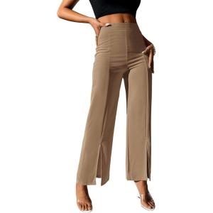 imageSweatyRocks Womens Elegant High Waisted Split Hem Long Pants Straight Leg Zipper Fly Work Office TrousersCemel