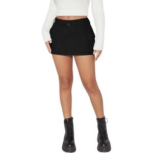 imageSweatyRocks Womens High Waist Short Jean Skirt Casual Straight Hem Solid Mini Denim Skirts with PocketBlack