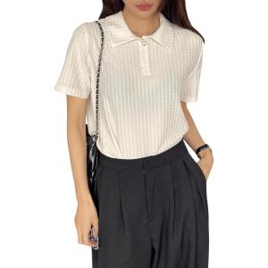 imageSweatyRocks Womens Short Sleeve Button Front Collar T Shirt Textured Sheer Polo Tee TopsBeige