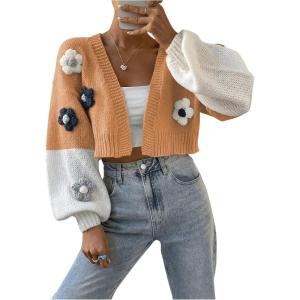 imageSweatyRocks Womens Y2K Cropped Cardigan Flower Long Sleeve Open Front Cardigan SweaterMulticolor