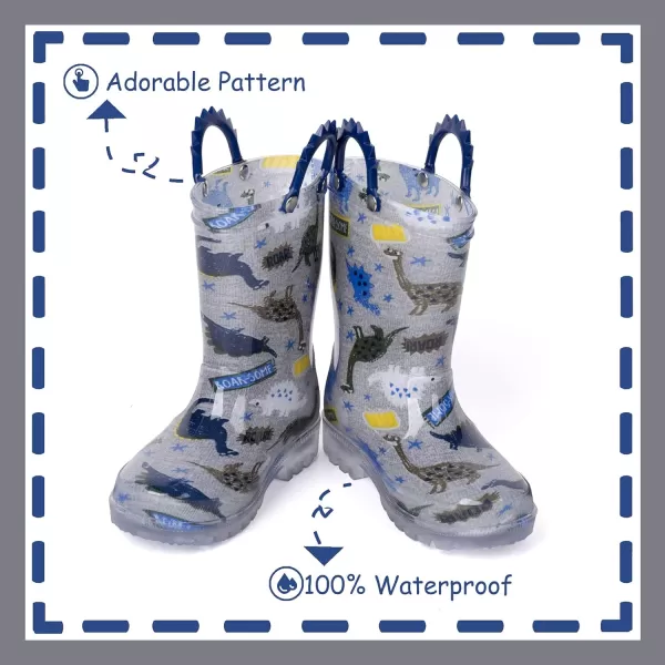 Outee Toddler Kids Adorable Lightwight Waterproof Rain Boots Light Up by Steps