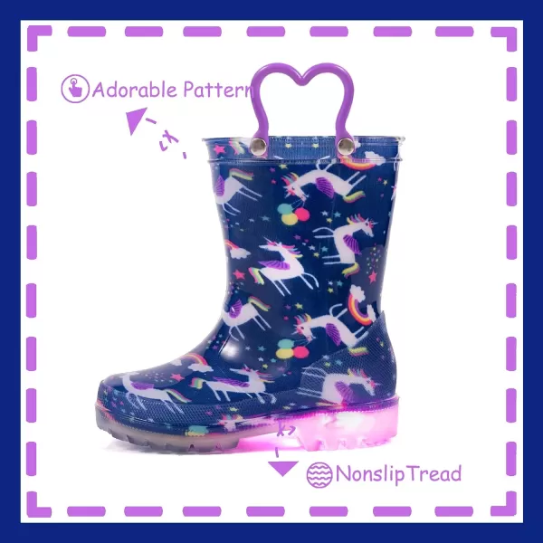 Outee Toddler Kids Adorable Lightwight Waterproof Rain Boots Light Up by Steps