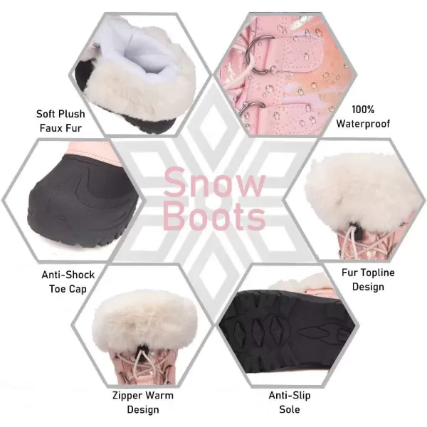 Outee Toddler Kids Waterproof Warm Snow Winter Boots with Fur Lined Faux