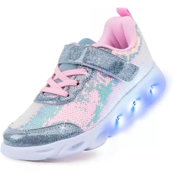 Toandon Toddler Kids Sparkle Breathable Lightweight Sneakers Light Up by Step