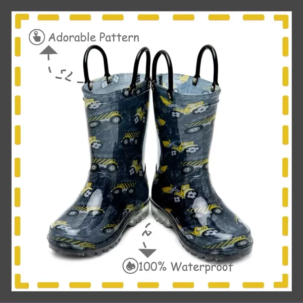 imageOutee Toddler Kids Adorable Lightwight Waterproof Rain Boots Light Up by StepsBlack Yellow Crane