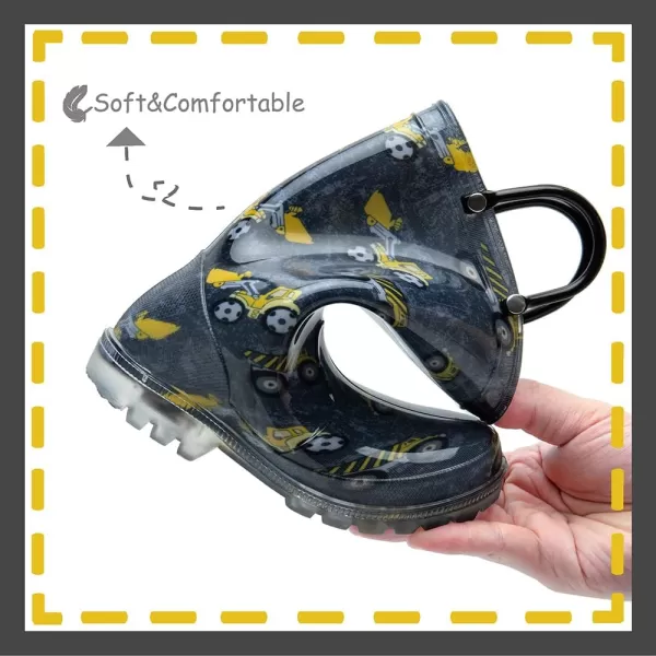 imageOutee Toddler Kids Adorable Lightwight Waterproof Rain Boots Light Up by StepsBlack Yellow Crane