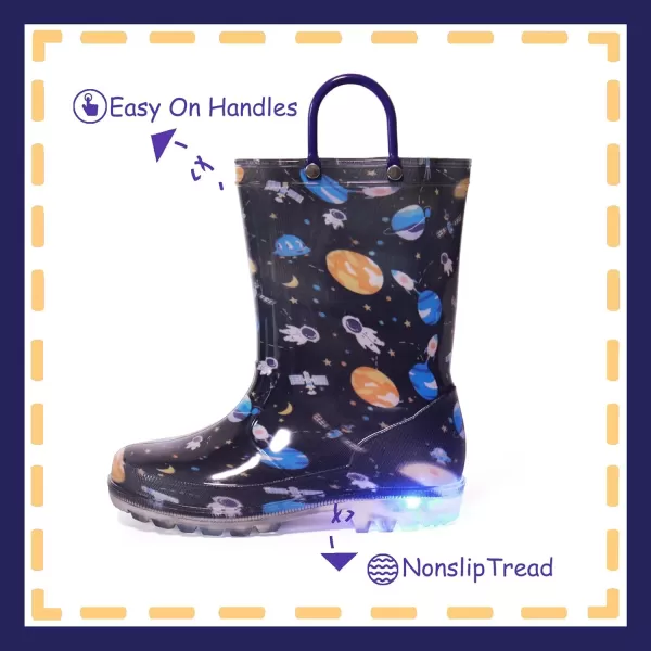 imageOutee Toddler Kids Adorable Lightwight Waterproof Rain Boots Light Up by StepsBlbk Cosmos