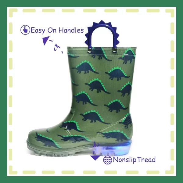 imageOutee Toddler Kids Adorable Lightwight Waterproof Rain Boots Light Up by StepsBlgn Dinosaur