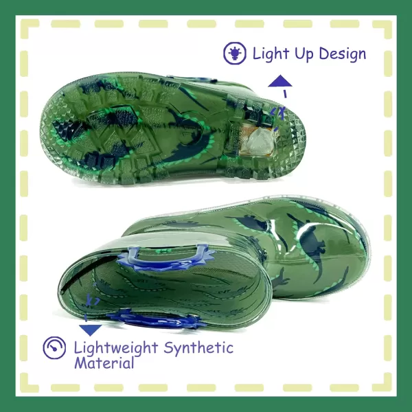 imageOutee Toddler Kids Adorable Lightwight Waterproof Rain Boots Light Up by StepsBlgn Dinosaur