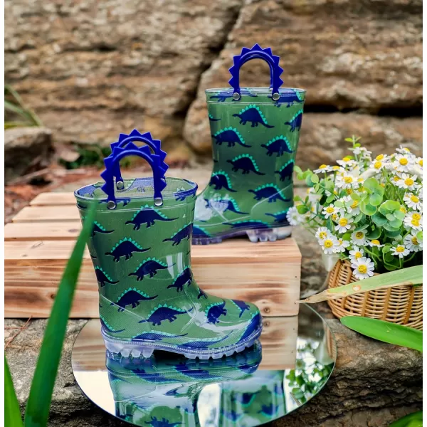 imageOutee Toddler Kids Adorable Lightwight Waterproof Rain Boots Light Up by StepsBlgn Dinosaur