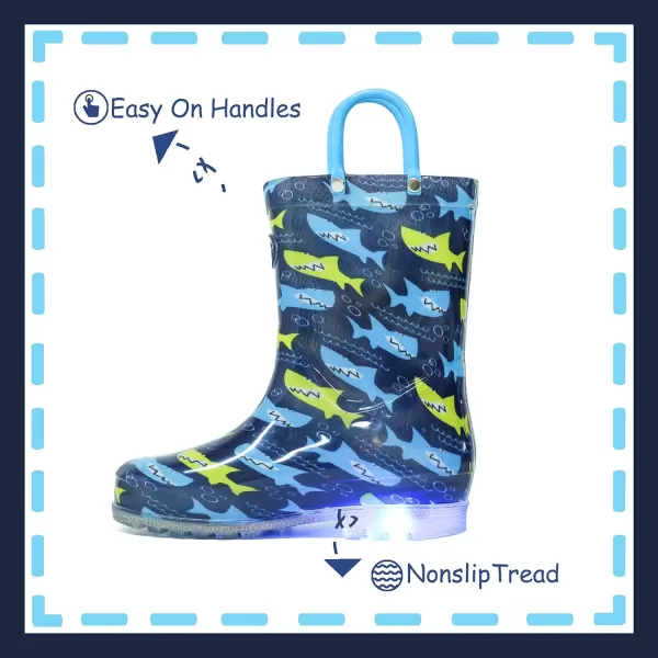 imageOutee Toddler Kids Adorable Lightwight Waterproof Rain Boots Light Up by StepsBlue Shark