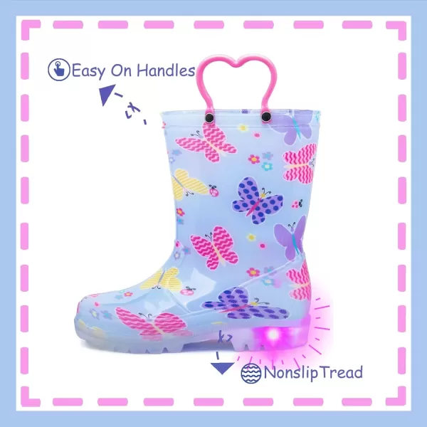 imageOutee Toddler Kids Adorable Lightwight Waterproof Rain Boots Light Up by StepsButterfly