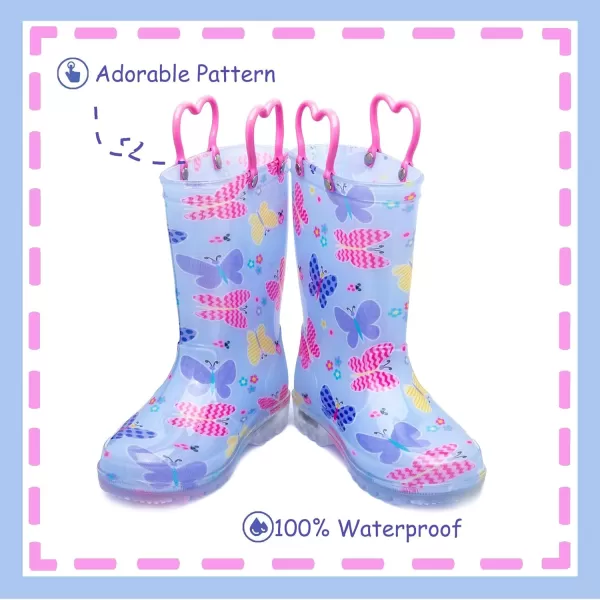 imageOutee Toddler Kids Adorable Lightwight Waterproof Rain Boots Light Up by StepsButterfly