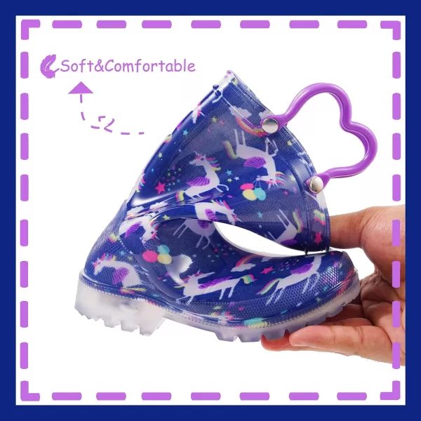 imageOutee Toddler Kids Adorable Lightwight Waterproof Rain Boots Light Up by StepsDeep Purple Unicorn