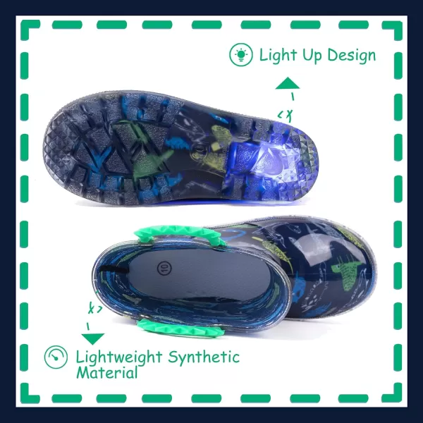 imageOutee Toddler Kids Adorable Lightwight Waterproof Rain Boots Light Up by StepsDinosaur Navy