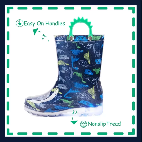 imageOutee Toddler Kids Adorable Lightwight Waterproof Rain Boots Light Up by StepsDinosaur Navy