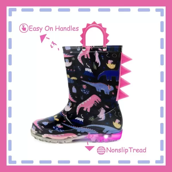 imageOutee Toddler Kids Adorable Lightwight Waterproof Rain Boots Light Up by StepsDinosaur Pink