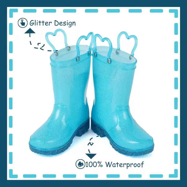 imageOutee Toddler Kids Adorable Lightwight Waterproof Rain Boots Light Up by StepsGlitter Blue
