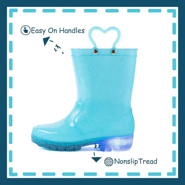 imageOutee Toddler Kids Adorable Lightwight Waterproof Rain Boots Light Up by StepsGlitter Blue