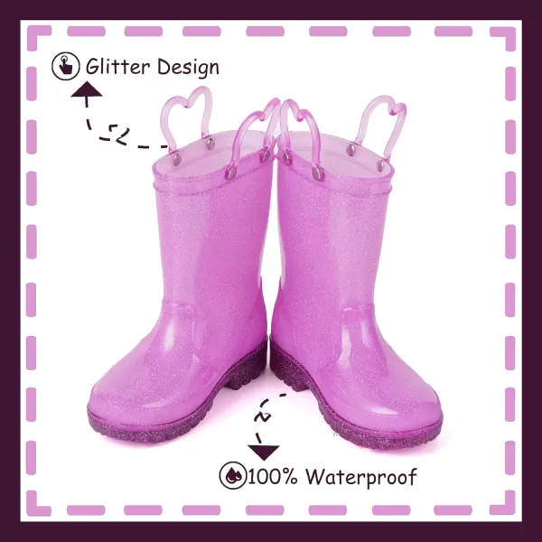 imageOutee Toddler Kids Adorable Lightwight Waterproof Rain Boots Light Up by StepsGlitter Pink