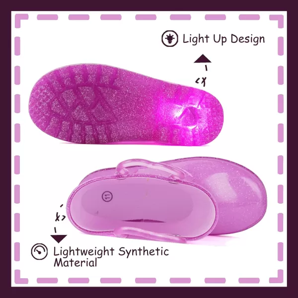 imageOutee Toddler Kids Adorable Lightwight Waterproof Rain Boots Light Up by StepsGlitter Pink