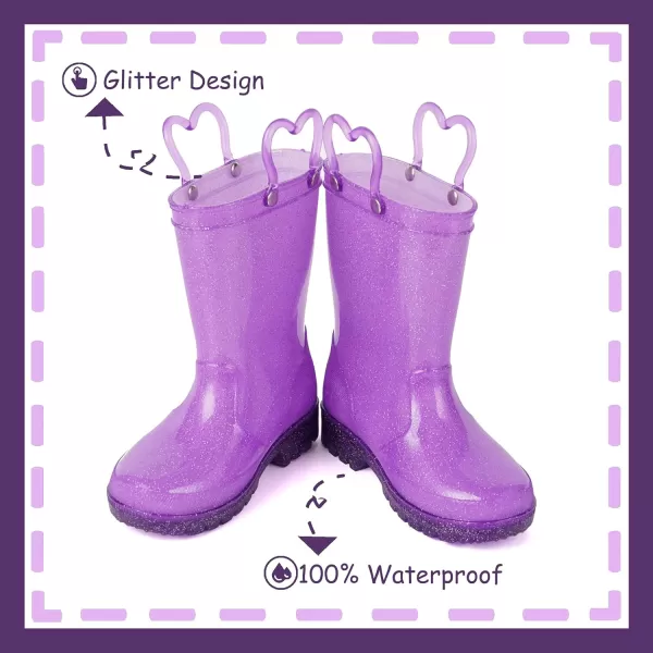 imageOutee Toddler Kids Adorable Lightwight Waterproof Rain Boots Light Up by StepsGlitter Purple